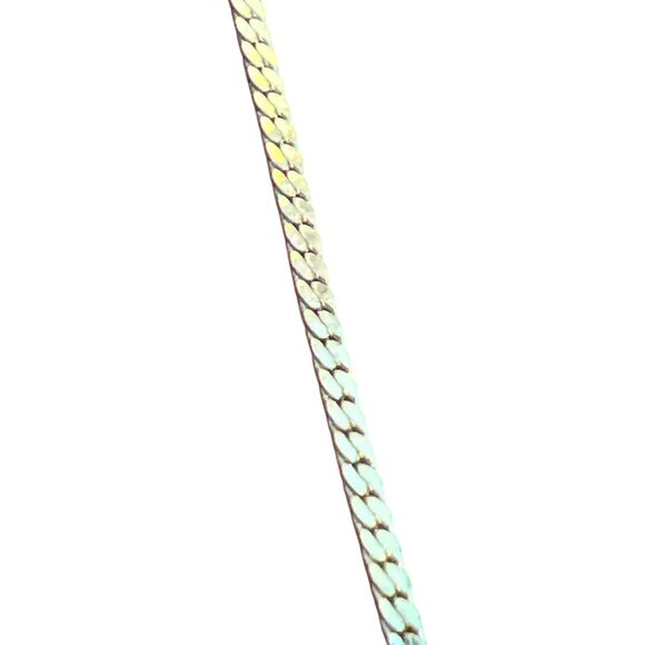 Vintage Gold Tone Necklace Clear Rhinestones Opal Pendant Bib Flat Chain Estate - Picture 3 of 4